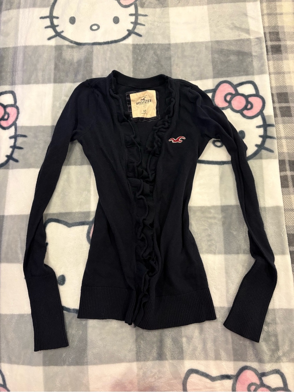 Vintage Hollister Y2K Black Ruffle Cardigan Sweater